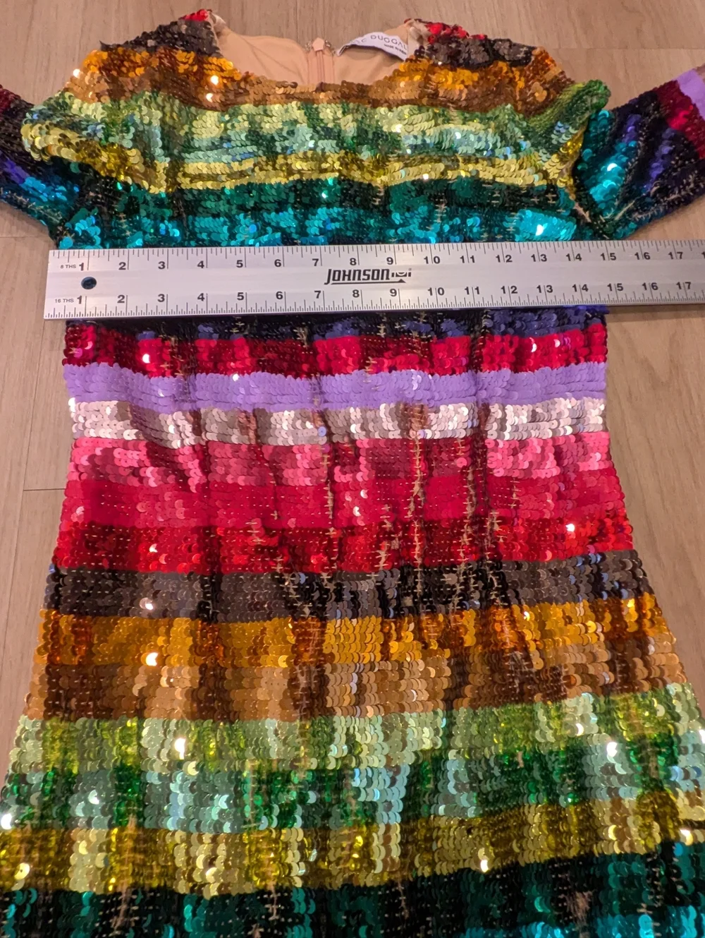 Mac Duggal Multicolor Sequin Stripe Long Sleeve Dress - Picture 4 of 9
